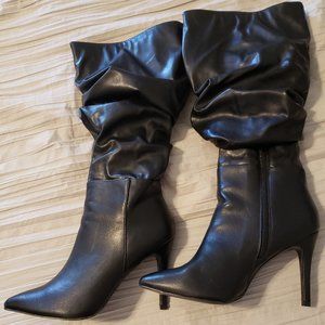 Womens black faux leather slouch boot